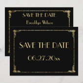 Art Deco Trouwkaart Save The Date Kaart Goud Folie (Voorkant / Achterkant)