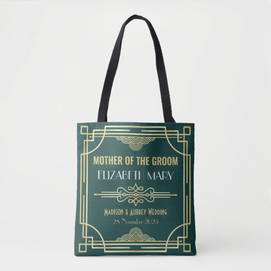 Art Deco Trouwmoeder van de bruidegom Goud Groen Tote Bag (Voorkant)