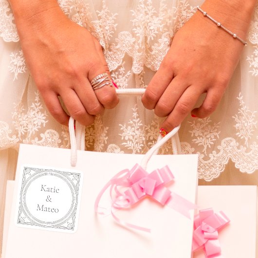 Art Deco Trouwnaam Elegant Vierkante Sticker