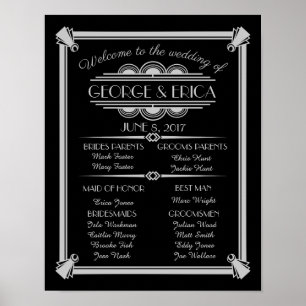 Art Deco trouwprogramma, bruiloft party Silver Poster