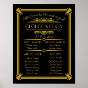 Art Deco trouwprogramma, bruiloft party Silver Poster