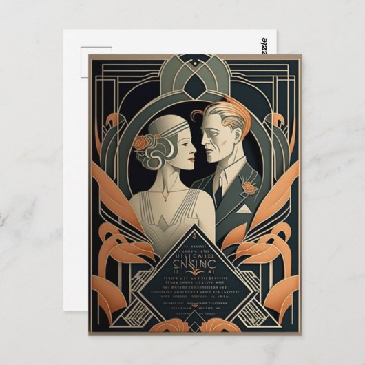 Art Deco-trouwthema Briefkaart (Voorkant / Achterkant)