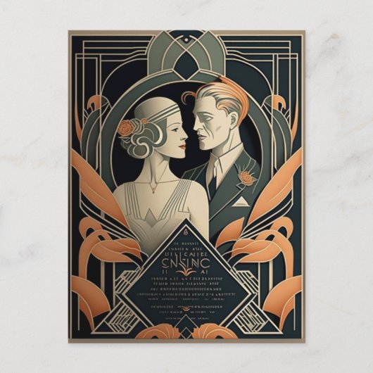 Art Deco-trouwthema Briefkaart (Voorkant)