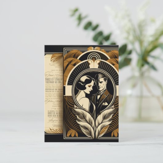 Art Deco-trouwthema Briefkaart (Staand voorkant)