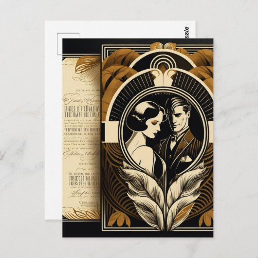 Art Deco-trouwthema Briefkaart (Voorkant / Achterkant)