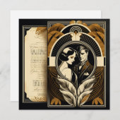 Art Deco-trouwthema Kaart (Voorkant / Achterkant)