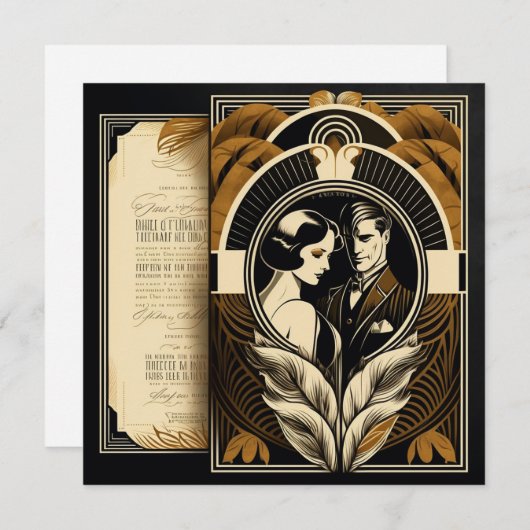 Art Deco-trouwthema Kaart (Voorkant / Achterkant)
