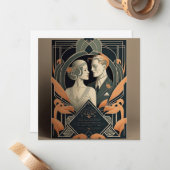 Art Deco-trouwthema Notitiekaartje (Voorkant / Achterkant in situ)