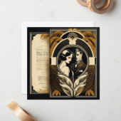 Art Deco-trouwthema Notitiekaartje (Voorkant / Achterkant in situ)