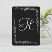 Art Deco Trouwuitnodiging met Monogram Kaart (Staand voorkant)