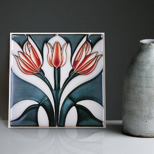 Art Deco Tulip Floral Wall Decor Art Nouveau Ceram Tegeltje