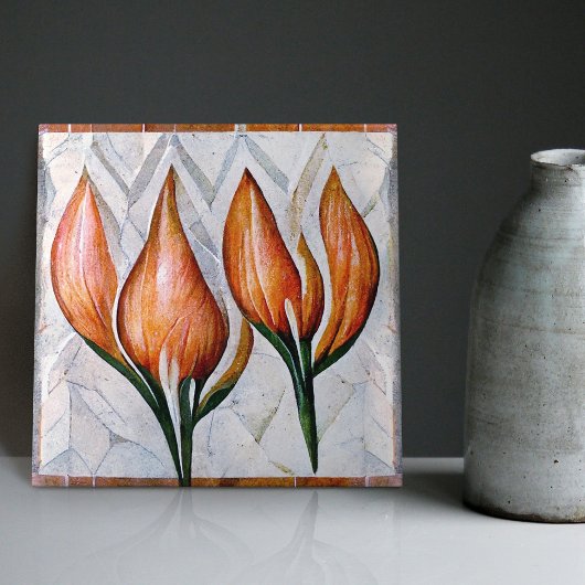 Art Deco Tulip Floral Wall Decor Art Nouveau Ceram Tegeltje