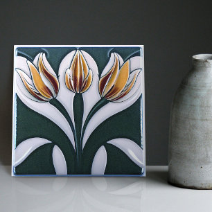 Art Deco Tulip Floral Wall Decor Art Nouveau Tegeltje