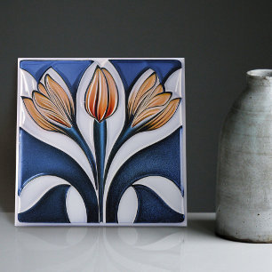 Art Deco Tulip Floral Wall Decor Art Nouveau Tegeltje