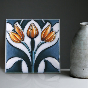 Art Deco Tulip Floral Wall Decor Art Nouveau Tegeltje