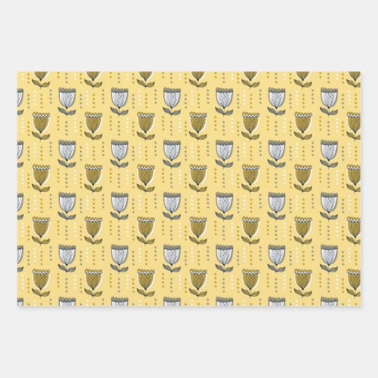 Art Deco Tulip Flower Pattern Inpakpapier Vel (Voorkant 3)