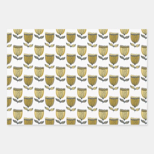 Art Deco Tulip Flower Pattern Inpakpapier Vel (Voorkant 2)