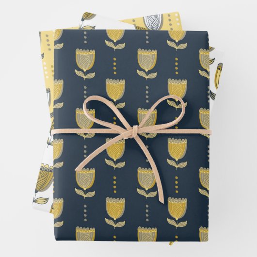 Art Deco Tulip Flower Pattern Inpakpapier Vel (In situ)