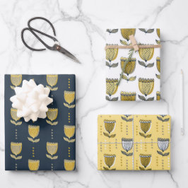 Art Deco Tulip Flower Pattern Inpakpapier Vel