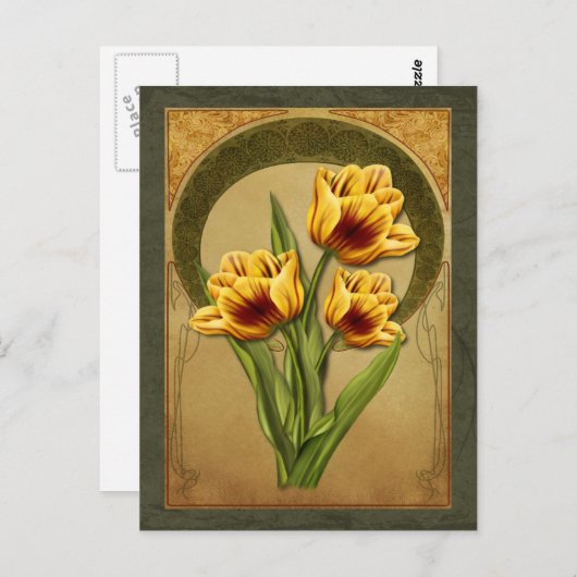 Art Deco Tulips Briefkaart (Voorkant / Achterkant)