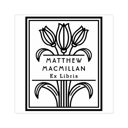 Art Deco Tulp naam Ex libris bibliotheekboek Rubberstempel (Afrduk)