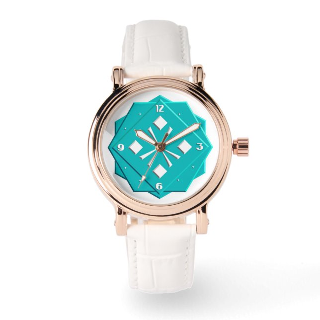 Art Deco turquoise blauw geometrisch patroon Horloge (Voorkant)