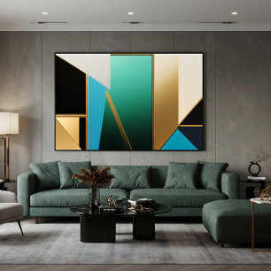 Art Deco Turquoise en Goud Geometrisch Abstract Canvas Afdruk