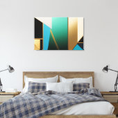 Art Deco Turquoise en Goud Geometrisch Abstract Canvas Afdruk (Insitu (Slaapkamer))