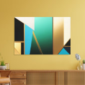 Art Deco Turquoise en Goud Geometrisch Abstract Canvas Afdruk (Insitu (Woonkamer))