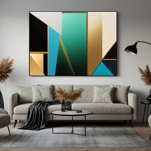 Art Deco Turquoise en Goud Geometrisch Abstract Poster