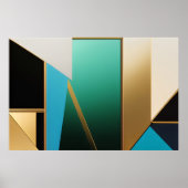 Art Deco Turquoise en Goud Geometrisch Abstract Poster (Voorkant)