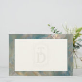 Art Deco Turquoise en Sinaasappel Marmer Monogram Briefpapier (Staand voorkant)