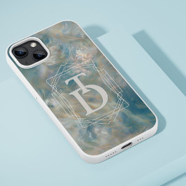 Art Deco Turquoise en Sinaasappel Marmer Monogram iPhone 15 Case