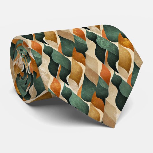 Art Deco Turquoise & Goud Geometrisch Patroon (4) Stropdas (Opgerold)