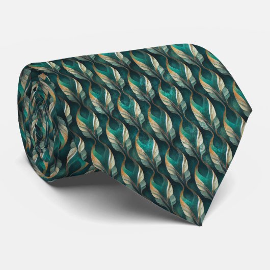 Art Deco Turquoise & Goud Geometrisch Patroon (7) Stropdas (Opgerold)