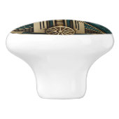Art Deco Turquoise Goud & Zwart Geometrisch Keramische Knop (Zijkant)