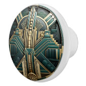 Art Deco Turquoise Goud & Zwart Geometrisch Keramische Knop (Rechts)