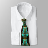 Art Deco Turquoise Goud Zwart Geometrisch Stropdas (Gebonden)