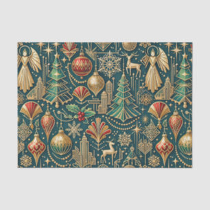 Art Deco Turquoise Gouden Kerstbal Illustratie Tissuepapier