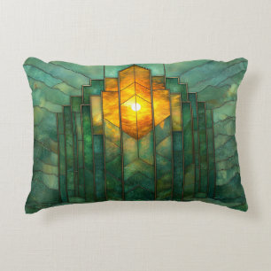 Art Deco Turquoise Groen Geel Sinaasappel Accent Kussen
