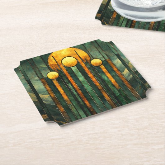 Art Deco Turquoise Groen Goud Zon Kartonnen Onderzetters (Gekanteld)