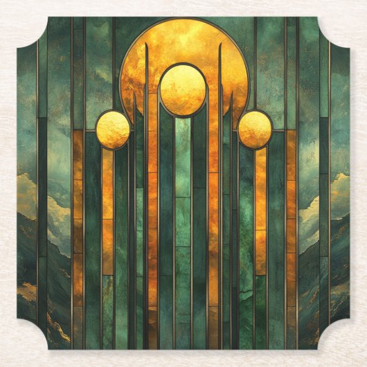 Art Deco Turquoise Groen Goud Zon Kartonnen Onderzetters (Voorkant)