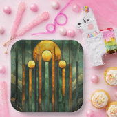 Art Deco Turquoise Groen Goud Zon Papieren Bordje (Feest)
