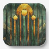 Art Deco Turquoise Groen Goud Zon Papieren Bordje (Voorkant)
