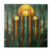 Art Deco Turquoise Groen Goud Zon Tegeltje (Voorkant)