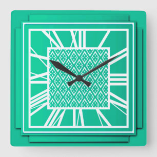 Art Deco, turquoise / pauock Vierkante Klok