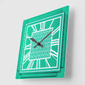 Art Deco, turquoise / pauock Vierkante Klok (Hoek)