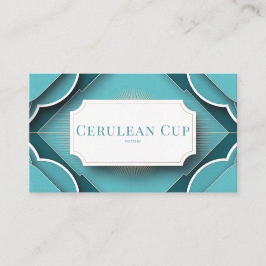 Art Deco Turquoise Schelp Lijst Geometrisch Modern Visitekaartje (Voorkant)