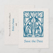 Art Deco Turquoise Tulpen Save the Date Briefkaart (Voorkant / Achterkant)