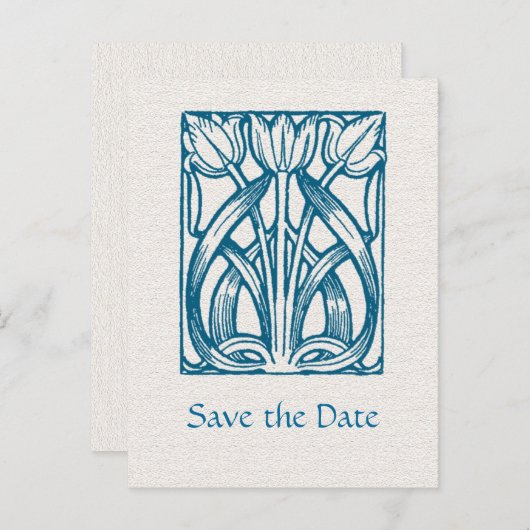 Art Deco Turquoise Tulpen Save the Date Briefkaart (Voorkant / Achterkant)